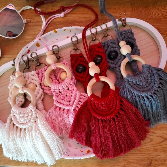 Macrame Boho Car Charm/Essential Oil Diffuser Handmade Gray - Picture 6 of 6